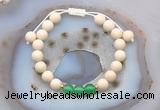 CGB6622 8mm round white fossil jasper & green agate adjustable bracelets