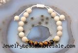 CGB6629 8mm round white fossil jasper & yellow tiger eye adjustable bracelets