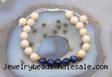 CGB6635 8mm round white fossil jasper & blue tiger eye adjustable bracelets