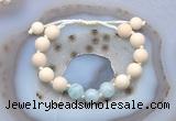 CGB6645 10mm round white fossil jasper & aquamarine adjustable bracelets