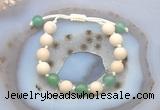 CGB6652 10mm round white fossil jasper & green aventurine adjustable bracelets