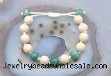 CGB6654 10mm round white fossil jasper & green banded agate adjustable bracelets