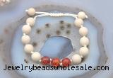 CGB6656 10mm round white fossil jasper & fire agate adjustable bracelets