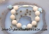 CGB6707 12mm round white fossil jasper & aquamarine adjustable bracelets