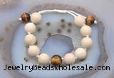 CGB6709 12mm round white fossil jasper & yellow tiger eye adjustable bracelets