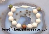 CGB6725 12mm round white fossil jasper & unakite adjustable bracelets