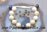 CGB6727 12mm round white fossil jasper & sodalite adjustable bracelets