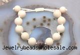 CGB6729 12mm round white fossil jasper & Botswana agate adjustable bracelets