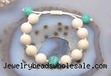 CGB6731 12mm round white fossil jasper & peafowl agate adjustable bracelets