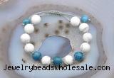 CGB6752 Hand-knotted 10mm round white howlite & apatite adjustable bracelets