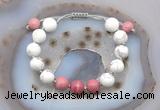 CGB6768 10mm round white howlite & pink wooden jasper adjustable bracelets