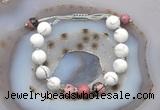 CGB6770 10mm round white howlite & rhodonite adjustable bracelets