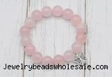 CGB6801 10mm, 12mm rose quartz beaded bracelet with alloy pendant