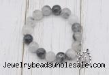 CGB6803 10mm, 12mm black rutilated quartz beaded bracelet with alloy pendant