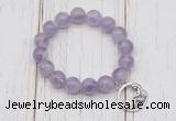 CGB6806 10mm, 12mm lavender amethyst beaded bracelet with alloy pendant