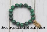 CGB6828 10mm, 12mm green tiger eye beaded bracelet with alloy pendant