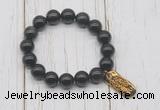 CGB6829 10mm, 12mm black obsidian beaded bracelet with alloy pendant