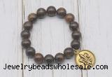 CGB6845 10mm, 12mm bronzite beaded bracelet with alloy pendant