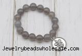 CGB6846 10mm, 12mm grey agate beaded bracelet with alloy pendant