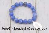 CGB6850 10mm, 12mm blue banded agate beaded bracelet with alloy pendant