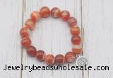 CGB6852 10mm, 12mm red banded agate beaded bracelet with alloy pendant