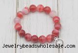 CGB6853 10mm, 12mm red banded agate beaded bracelet with alloy pendant