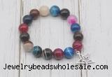 CGB6855 10mm, 12mm colorful banded agate beaded bracelet with alloy pendant