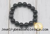 CGB6856 10mm, 12mm black banded agate beaded bracelet with alloy pendant