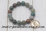 CGB6862 10mm, 12mm Indian agate beaded bracelet with alloy pendant