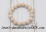 CGB6872 10mm, 12mm white fossil jasper beaded bracelet with alloy pendant