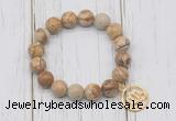 CGB6875 10mm, 12mm picture jasper beaded bracelet with alloy pendant