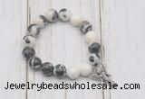 CGB6884 10mm, 12mm black & white jasper beaded bracelet with alloy pendant