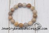 CGB6887 10mm, 12mm fossil coral beaded bracelet with alloy pendant