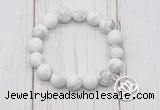 CGB6890 10mm, 12mm matte white howlite beaded bracelet with alloy pendant