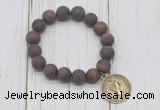 CGB6899 10mm, 12mm matte red tiger eye beaded bracelet with alloy pendant