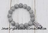 CGB6906 10mm, 12mm matte grey picture jasper beaded bracelet with alloy pendant