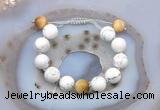 CGB6938 12mm round white howlite & golden tiger eye adjustable bracelets