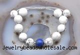 CGB6945 12mm round white howlite & lapis lazuli adjustable bracelets