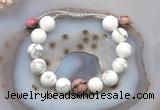 CGB6947 12mm round white howlite & rhodonite adjustable bracelets