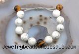 CGB6948 12mm round white howlite & yellow tiger eye adjustable bracelets