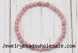 CGB7266 4mm tiny pink wooden fossil jasper beaded meditation yoga bracelets