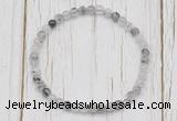 CGB7289 4mm tiny black rutilated quartz beaded meditation yoga bracelets