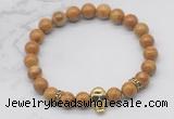 CGB7359 8mm wooden jasper bracelet with skull for men or women