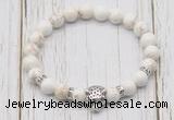 CGB7391 8mm white howlite bracelet with tiger head for men or women