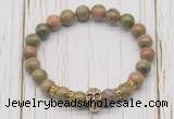 CGB7397 8mm unakite bracelet with skull for men or women