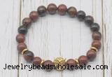 CGB7403 8mm mahogany obsidian bracelet with owl head for men or women