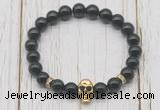 CGB7405 8mm black obsidian bracelet with skull for men or women