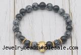 CGB7406 8mm snowflake obsidian bracelet with tiger head for men or women