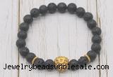 CGB7408 8mm black lava bracelet with lion head for men or women