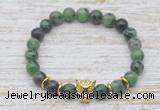 CGB7421 8mm ruby zoisite bracelet with leopard head for men or women